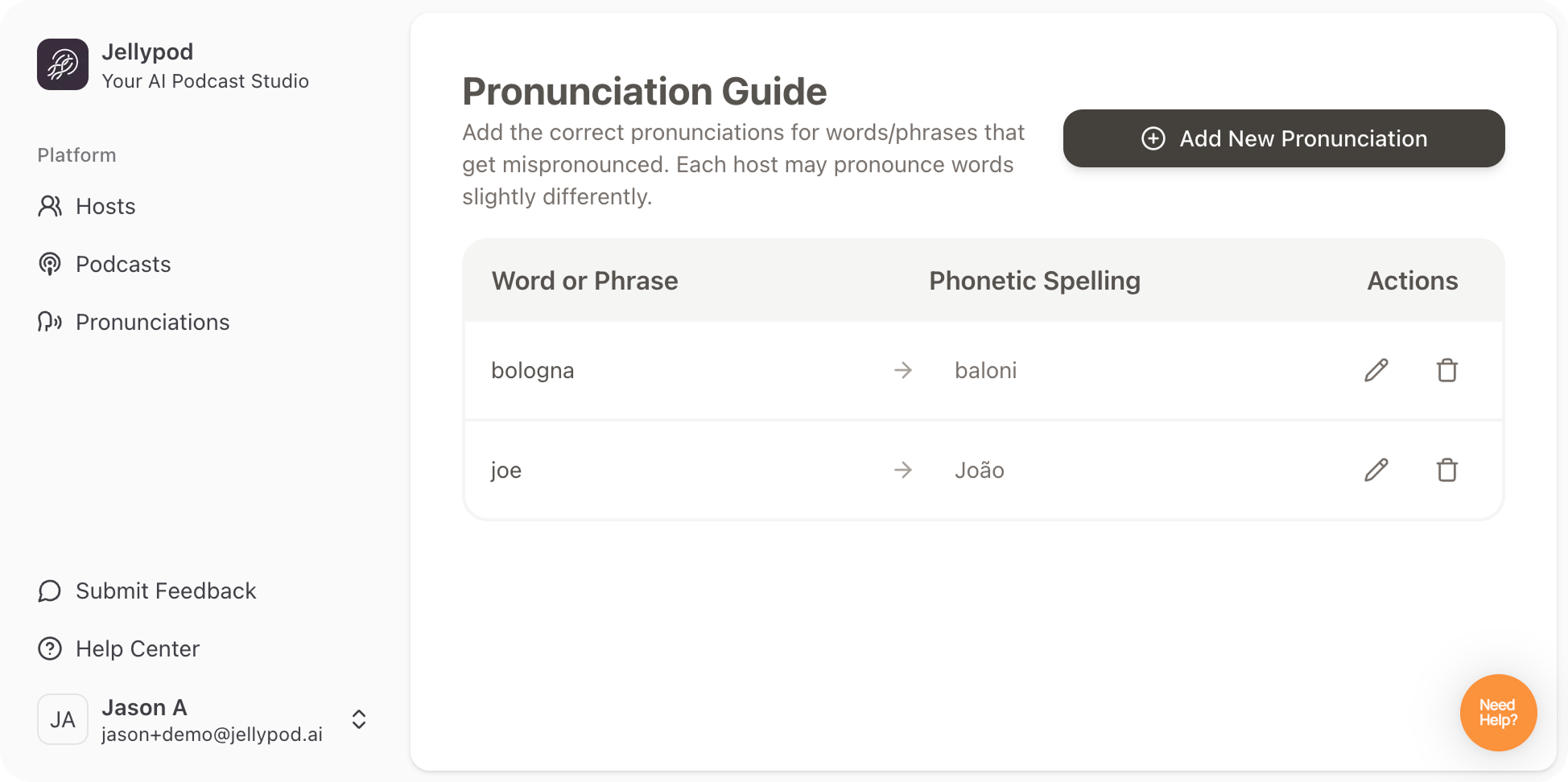 Pronunciation Guide in Left Sidebar