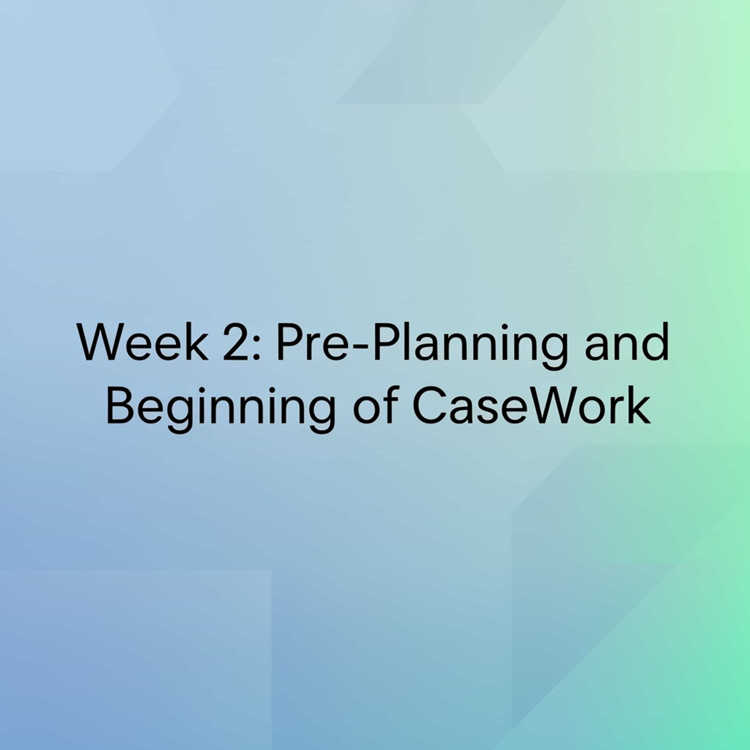 Week 2: Pre-Planning and Beginning of CaseWork
